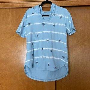 Jane & Delancey star stripe short sleeve hoodie sweatshirt